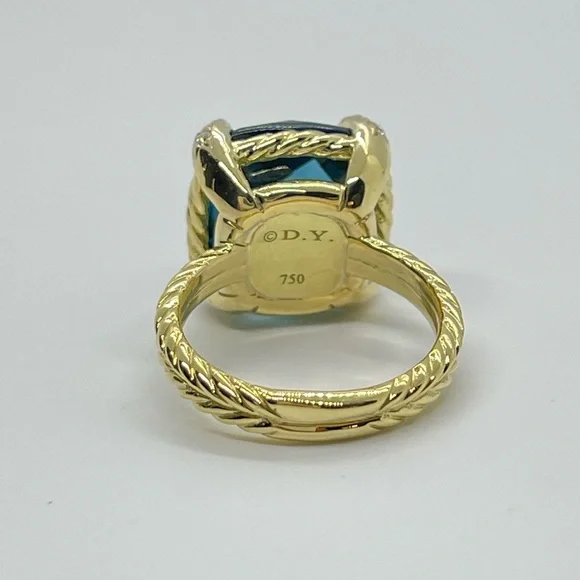 David Yurman Chatelaine Ring 18K Yellow Gold,Hampton Blue Topaz & Diamonds, 14mm - Picture 4 of 9